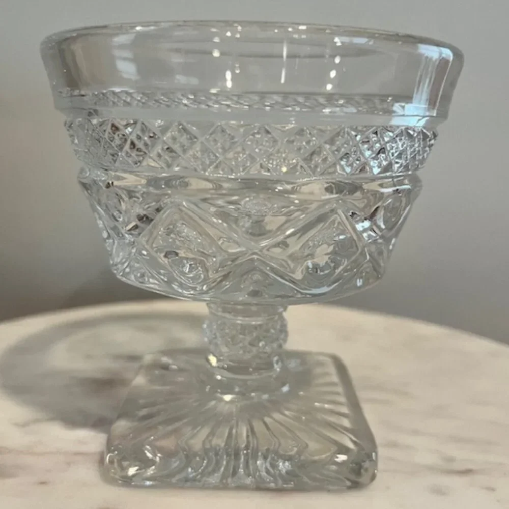 Set of (2) Vintage Imperial Glass Cape Cod Square Base Sherbet Sundae Cup Dish
